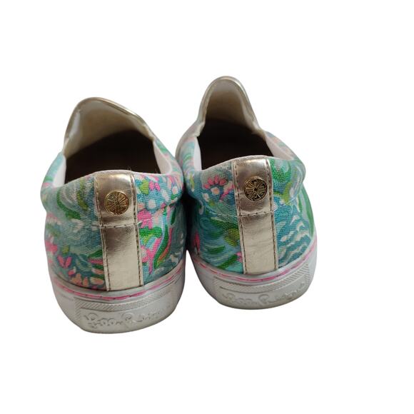 Lilly Pulitzer Women's Sz 9 Julie Blue Ibiza Comfort Sneaker Slip On Pink - Picture 5 of 9